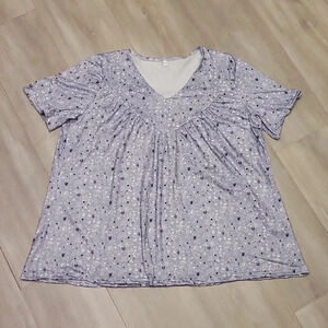 🛍Grey Floral Print Short Sleeve Womens Blouse Size‎ XL